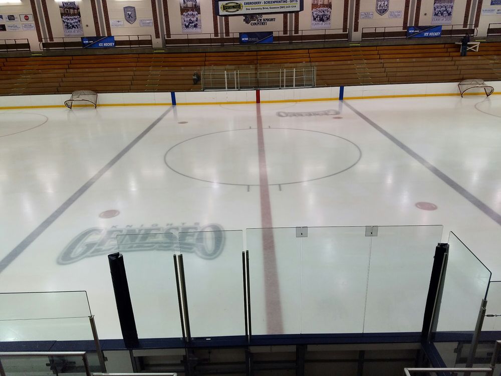 State University of New York at Geneseo is also referred to as SUNY Geneseo. Image of ice hockey rink at SUNY Geneseo.